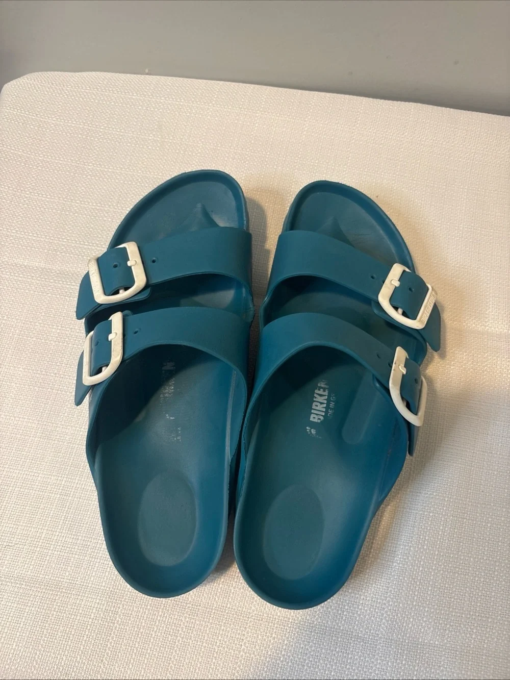 Birkenstock Arizona Teal Blue Two-Strap Slide Sandals - Picture 1 of 8